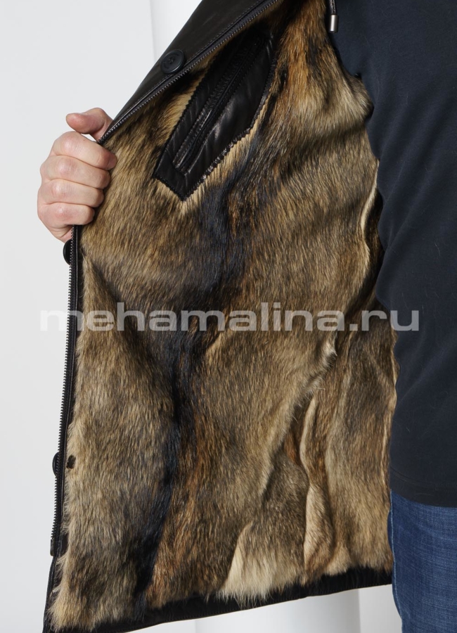 Дубленка из натуральной кожи на волке модель № DM-133 в рассрочку