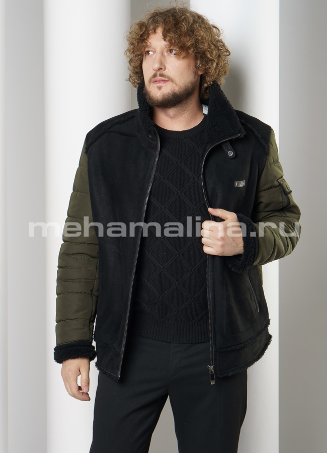 Мужская дубленка с текстилем модель № DM-130 универмаг малина