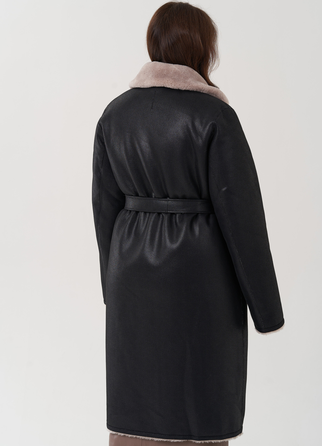 Двухсторонняя женская дубленка с английским воротником  модель № 82006 универмаг малина Двухсторонняя женская дубленка с английским воротником  модель № 82006 универмаг малина