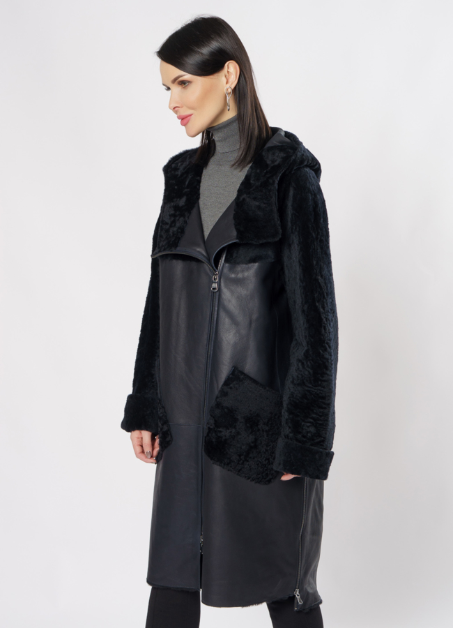 Дубленка на молнии с капюшоном модель № 3566-97 в кредит