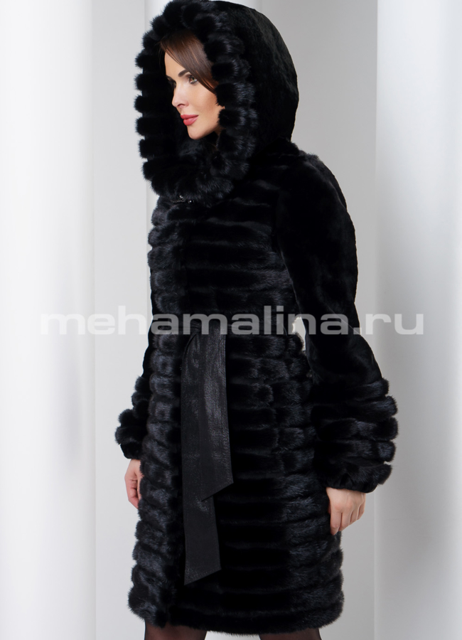 Норковая шуба с капюшоном модель № S-542 универмаг малина