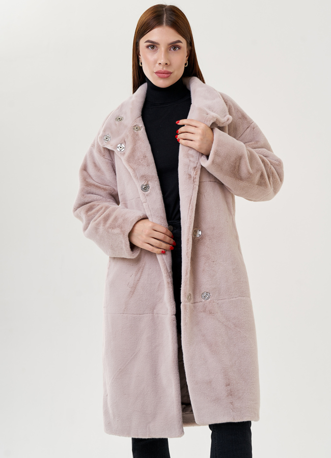 Женское пальто из искусственного меха бежевого цвета  модель № 23536 универмаг малина