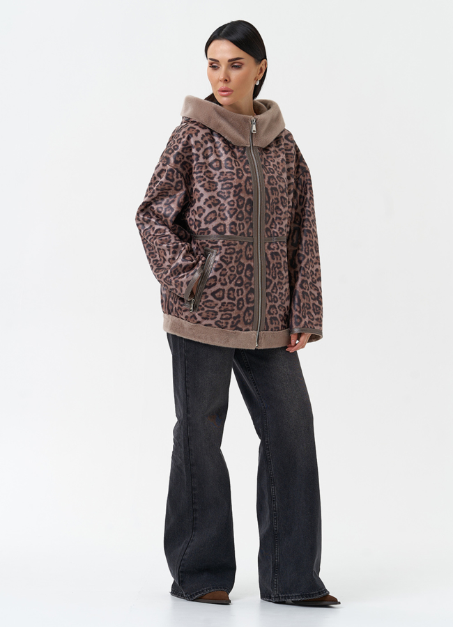 Женская дубленка из эко замши с капюшоном модель № 30208 в кредит