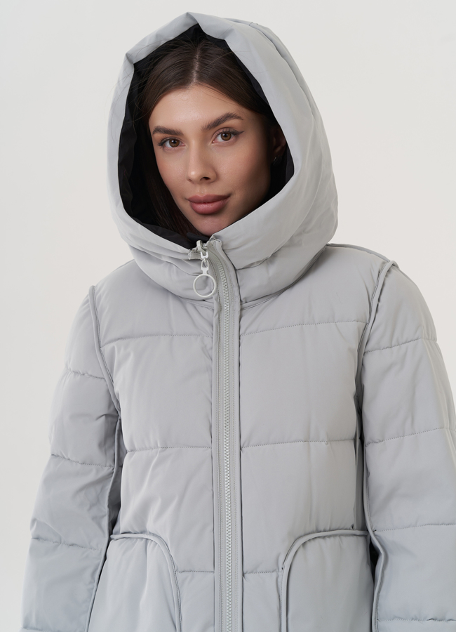 Женский двусторонний пуховик с капюшоном  модель № 25385 универмаг малина