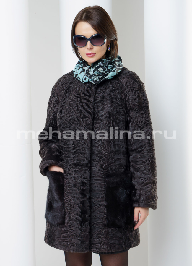 Шуба каракуль модель № S-476 меха малина