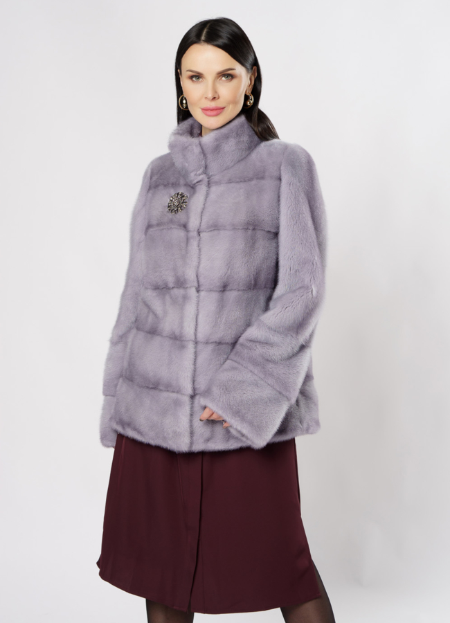 Укороченная норковая шуба голубого цвета модель № S-870 меха малина