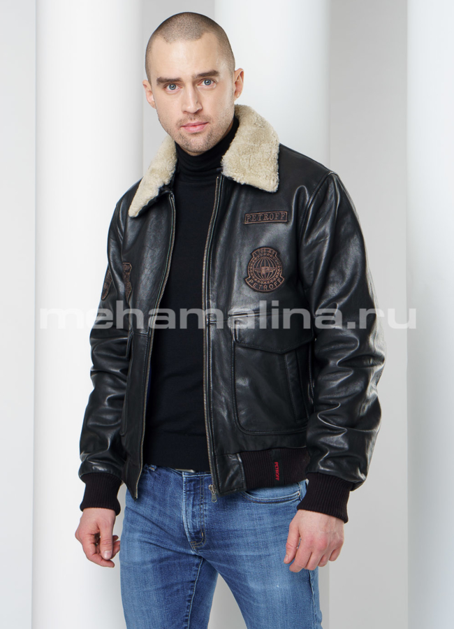 Кожаная утепленная куртка модель № KP-220 универмаг малина