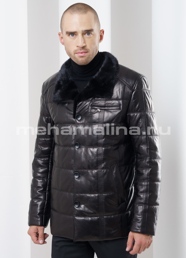 фото Кожаный пуховик с норкой модель № ПМ-72