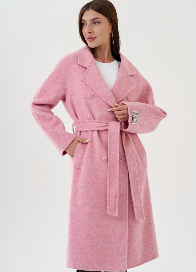 Пальто удлиненное в розовом цвете с поясом модель № 81424 универмаг малина Пальто удлиненное в розовом цвете с поясом модель № 81424 универмаг малина