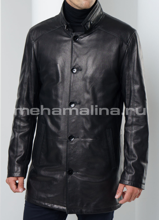 Куртка черного цвета  модель № KP-189 меха малина