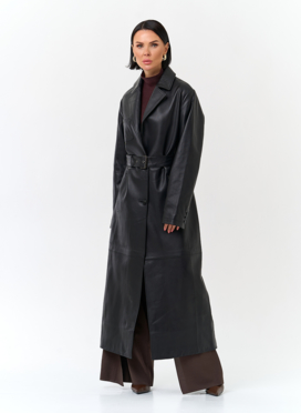 Женский длинный плащ из натуральной кожи