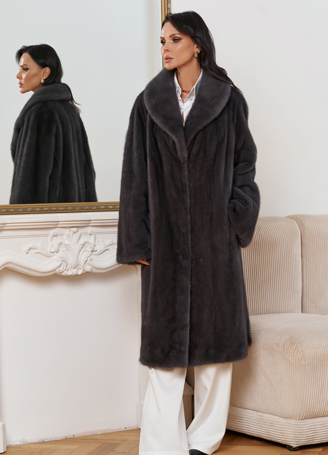 Женская шуба из меха норки с воротником шаль модель № 30674 в рассрочку