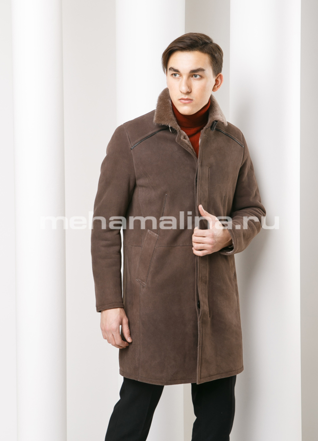 Удлиненная дубленка модель № DM-114 меха малина