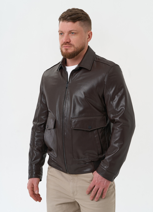 Мужская куртка из натуральной кожи коричневого цвета модель № 30069 в рассрочку Мужская куртка из натуральной кожи коричневого цвета модель № 30069 в рассрочку