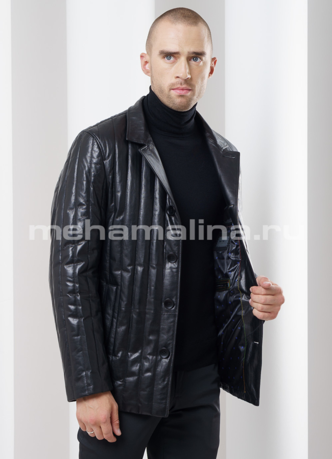 Мужская кожаная куртка модель № KP-159 универмаг малина
