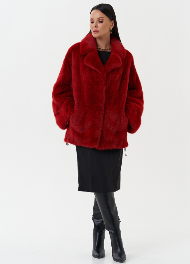 фото Шуба из норки красного цвета модель № 25273