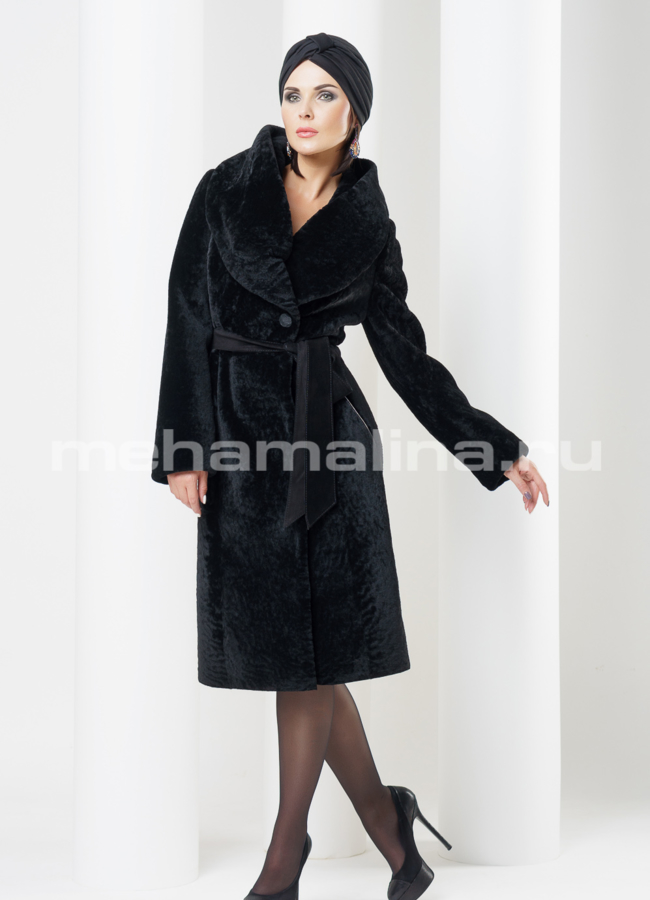Шуба с воротником, мутон модель № S-429 меха малина