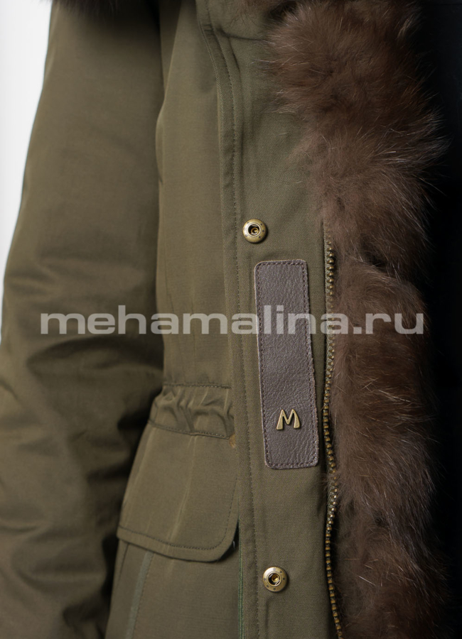 Парка в цвете хаки с капюшоном отделка песец модель № 1813 универмаг малина