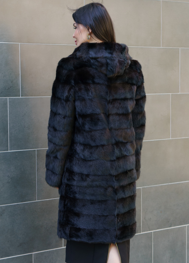 фото Удлиненная норковая шуба  с капюшоном модель № 1314