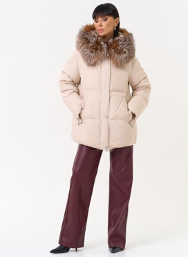 Женский пуховик с отделкой из натурального меха