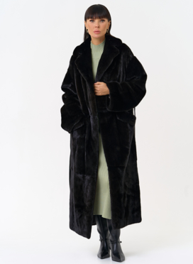 Длинная шуба из меха норки blackglama с поясом