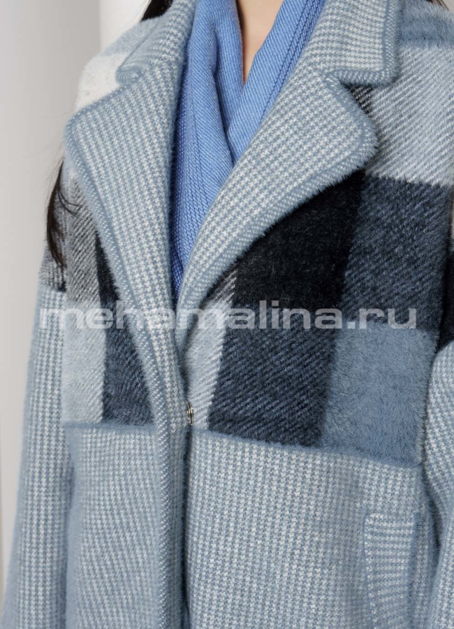 Пальто прямое, в синем цвете с английским воротником модель № 210 в рассрочку