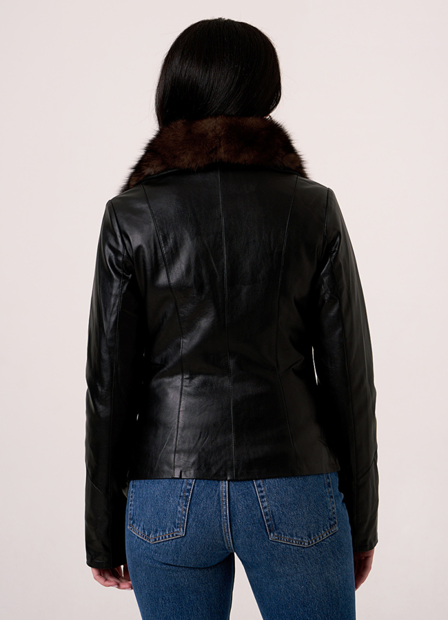 Куртка из эко кожи черного цвета утепленная модель № 11137 в кредит