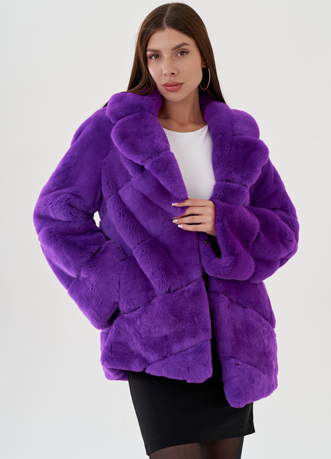 Укороченная шуба из кролика в фиолетовом цвете модель № 81161 меха малина