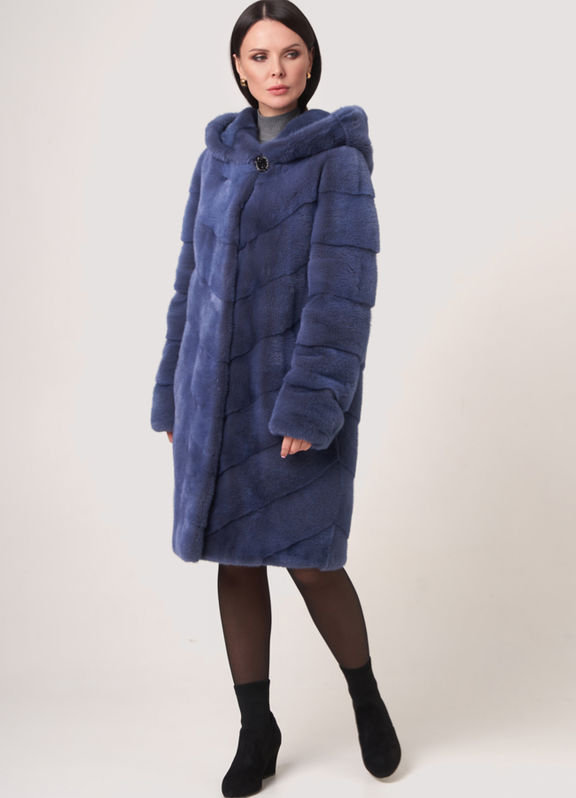 Норковая шуба с капюшоном модель № S-757 меха малина