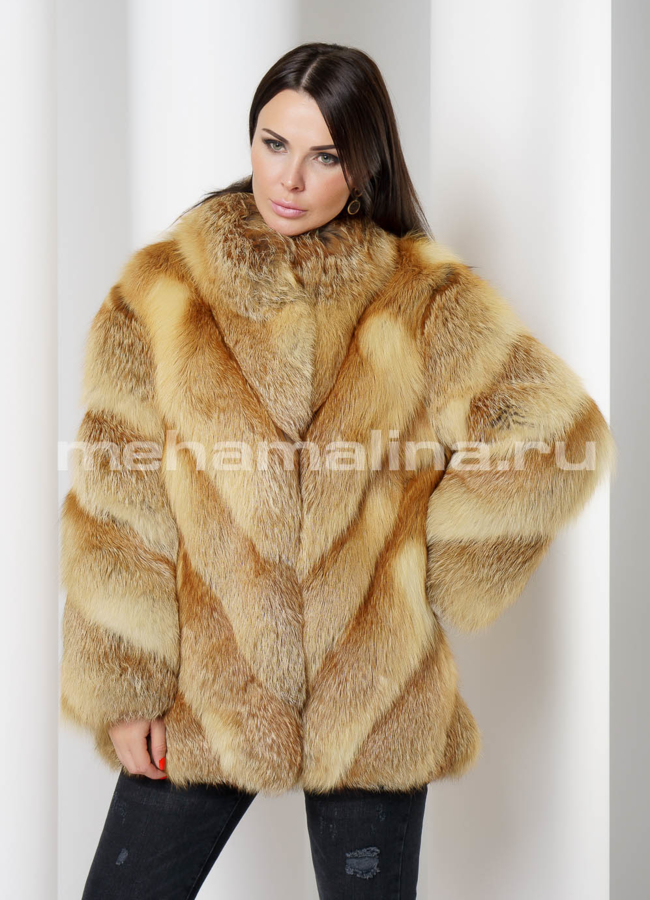 Шуба из лисы с воротником стойка  модель № S-736 универмаг малина