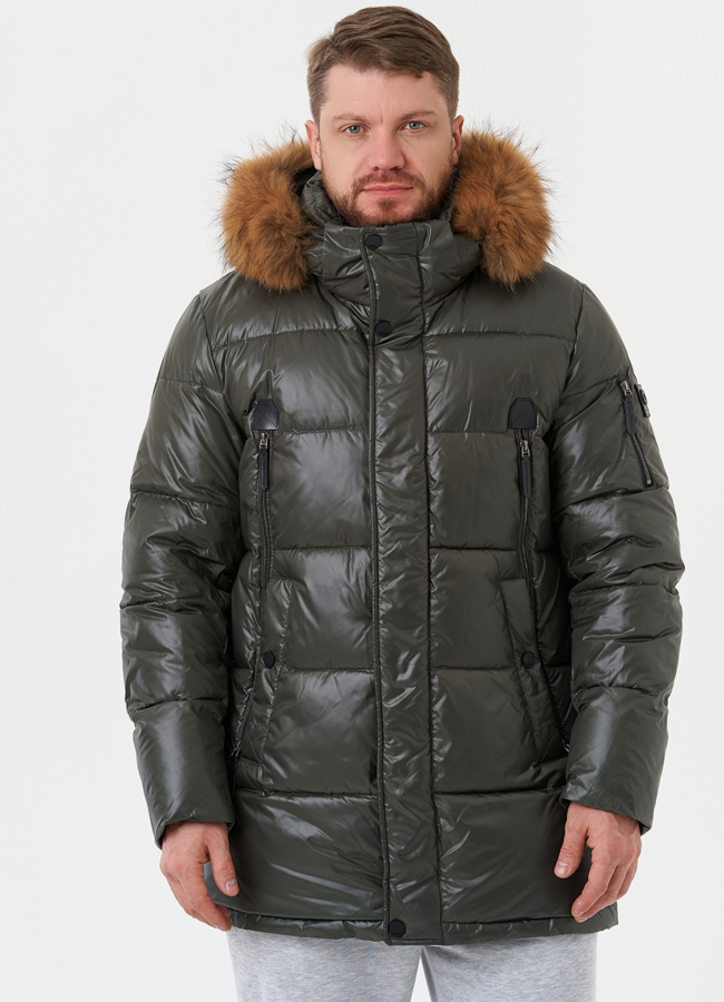 фото Пуховик с капюшоном из меха енота модель № 28824