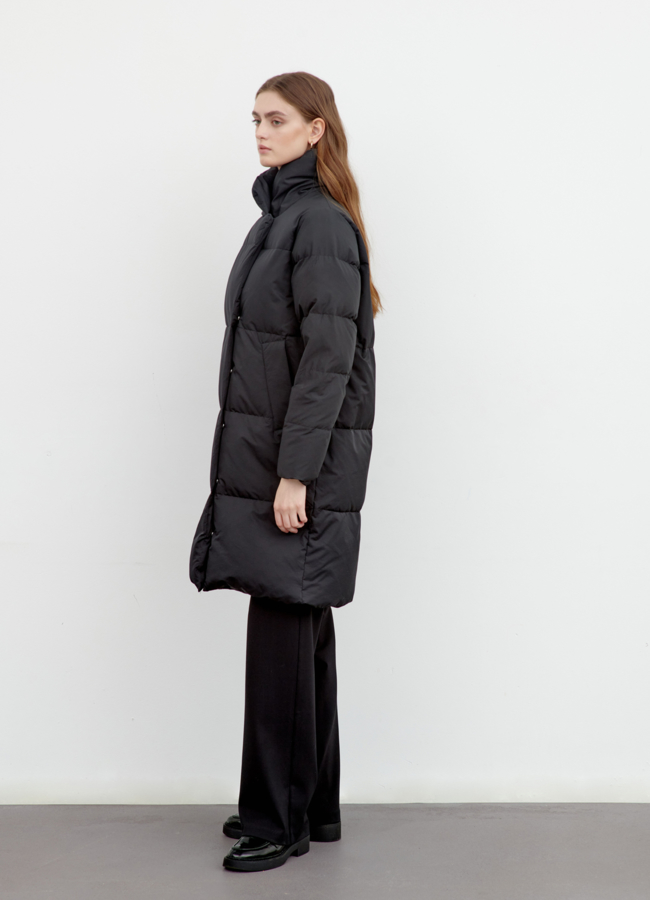 Пуховик черный с английским воротником модель № 79419 универмаг малина