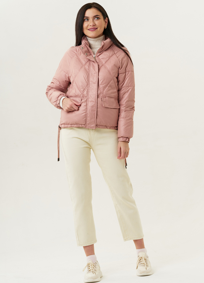 Куртка женская на утеплителе с кулиской розового цвета модель № 22401 универмаг малина