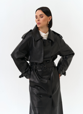 Женский длинный плащ из натуральной кожи