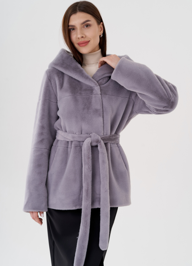 Женская куртка из эко меха в сером цвете модель № 23531 универмаг малина