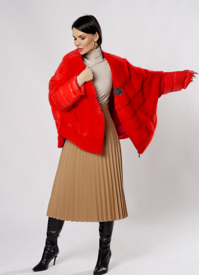 Куртка из норки красного цвета модель № S-857 универмаг малина