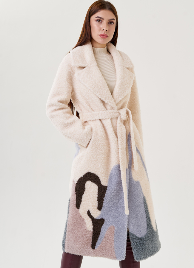 Пальто из эко меха с принтом модель № 75616 универмаг малина