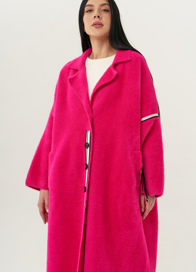 Женский кардиган оверсайз с английским воротником модель № 703 меха малина