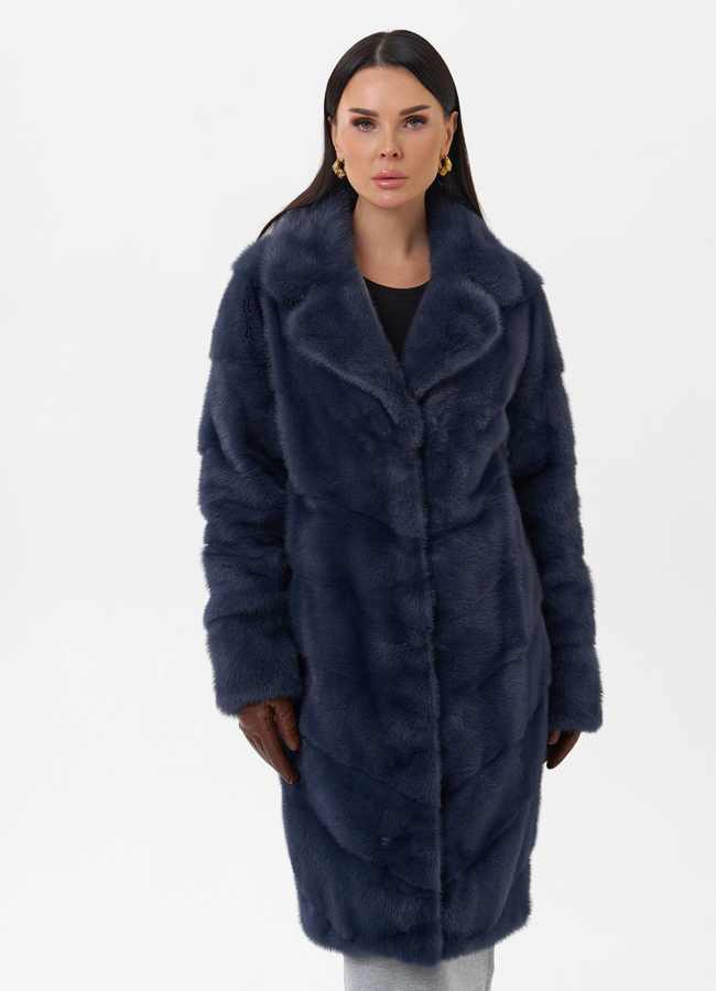 Норковая шуба с английским воротником  модель № 28930 меха малина