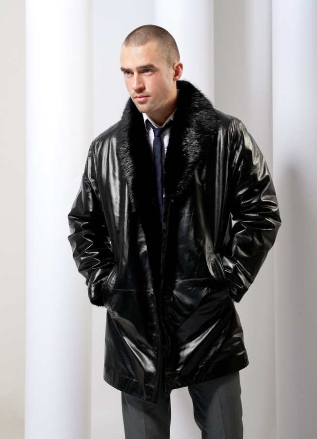 Дубленка мужская модель № DM-16 меха малина