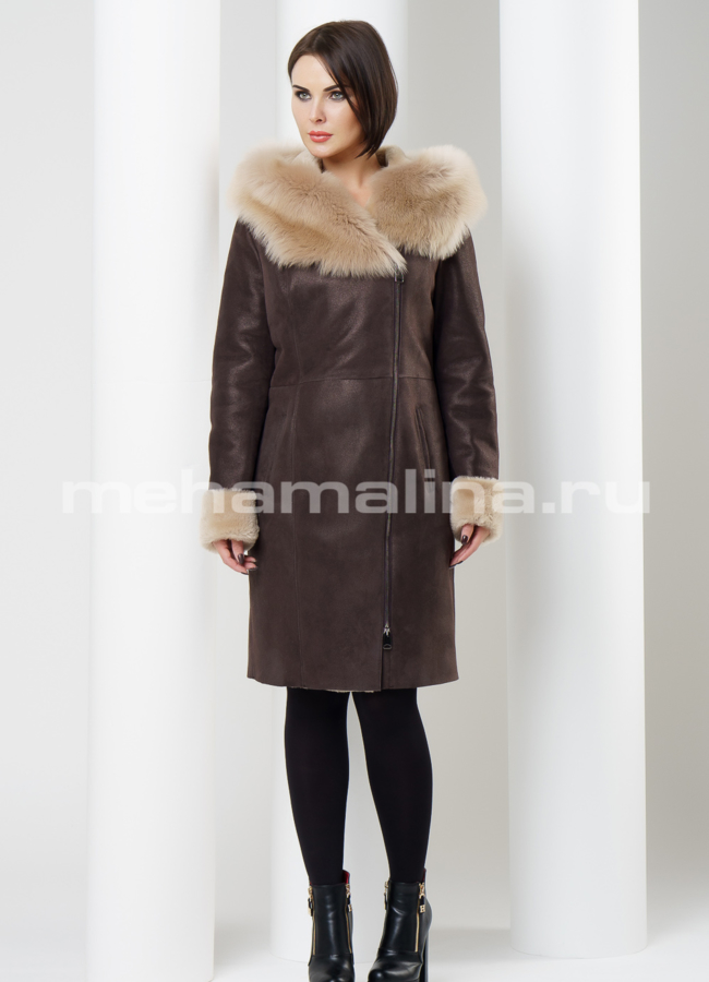 Дубленка с капюшоном модель № D-151 в рассрочку