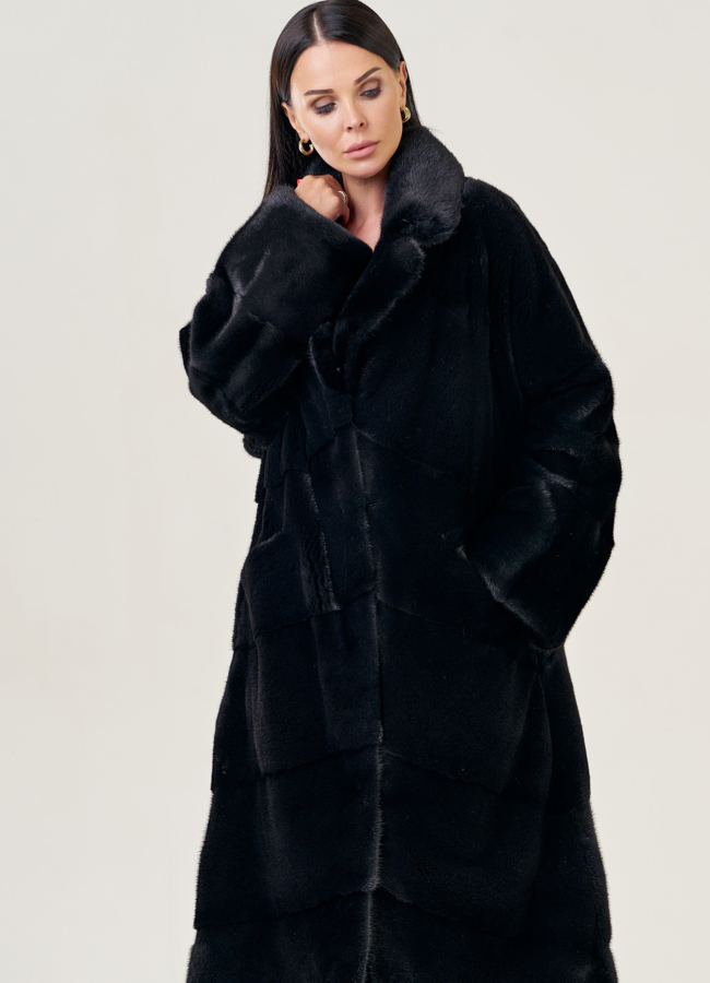 Шуба из скандинавской норки с английским воротником модель № 23089 в кредит