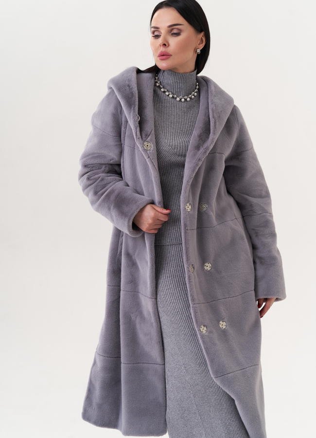 Пальто из эко меха с капюшоном модель № 23529 в кредит