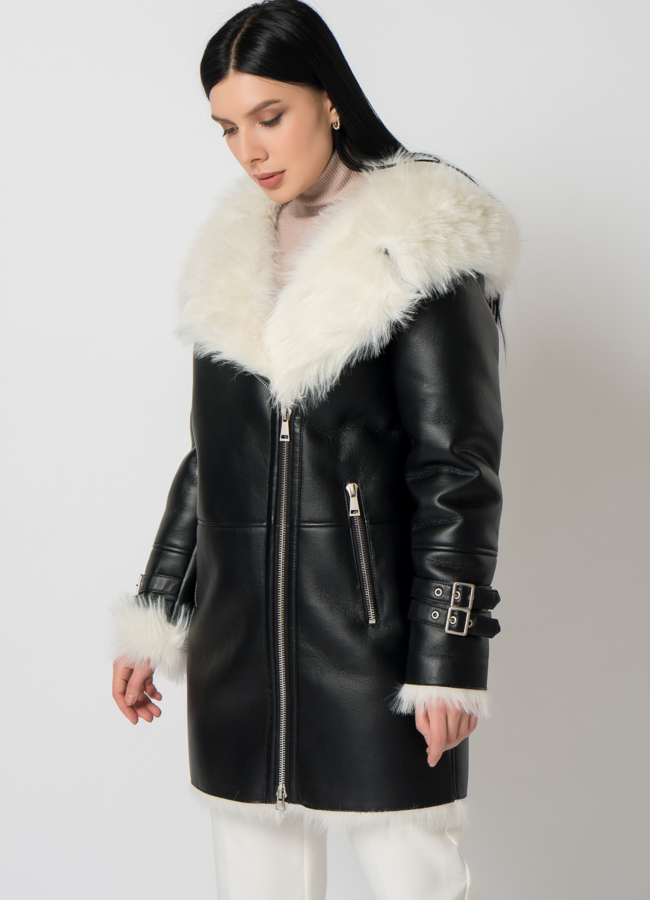 Дубленка из эко кожи с белым мехом модель № 2828-2 , 79315 универмаг малина