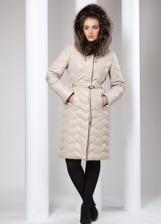 Кожаный пуховик модель № П-1 в рассрочку