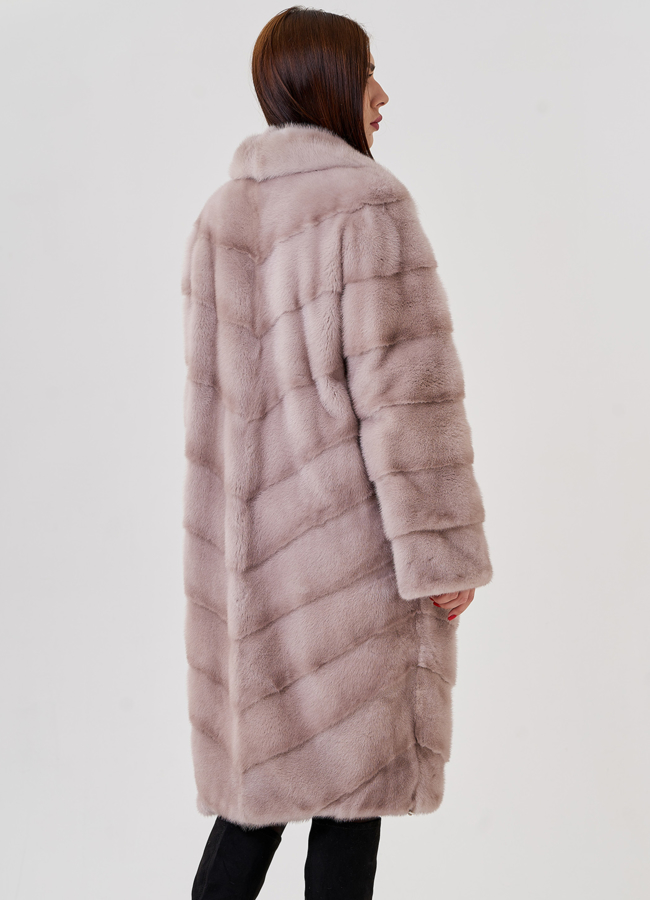 фото Светлая норковая шуба с английским воротником модель № 23298