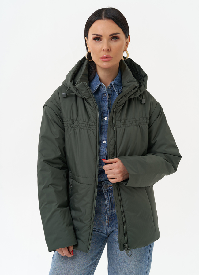 Женская утепленная куртка со съемными рукавами модель № 30010 меха малина