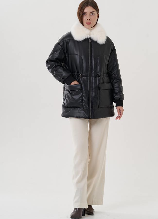 фото Куртка из искусственной кожи с отделкой из экомеха модель № 81869