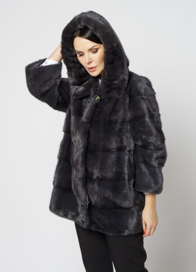 Норковая шуба в цвете графит с капюшоном  модель № 24954 универмаг малина Норковая шуба в цвете графит с капюшоном  модель № 24954 универмаг малина