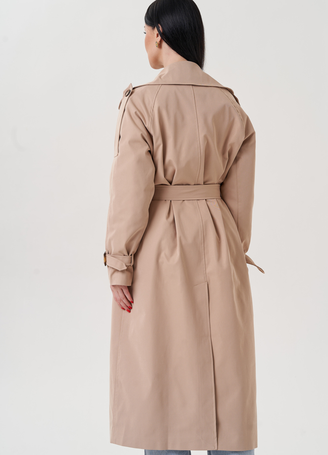 Плащ женский бежевого цвета с поясом   модель № 24475 универмаг малина